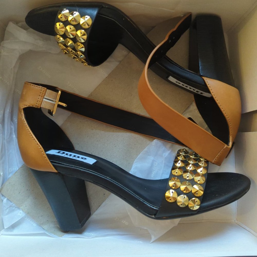 Dune London FLIP studded leather block heel sandal